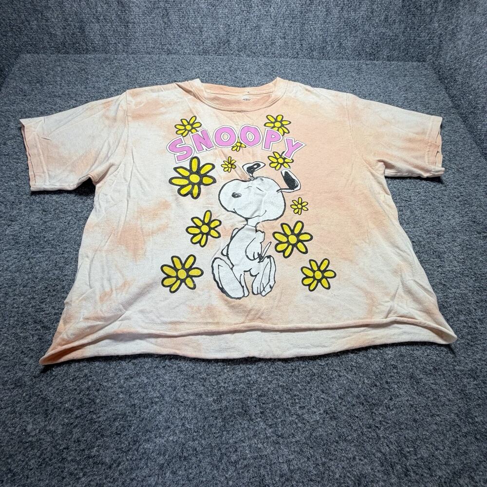 Peanuts SNOOPY Graphic Tie Dye Crop Top (Size M) 2022 Flowers Pink White - Picture 2 of 8